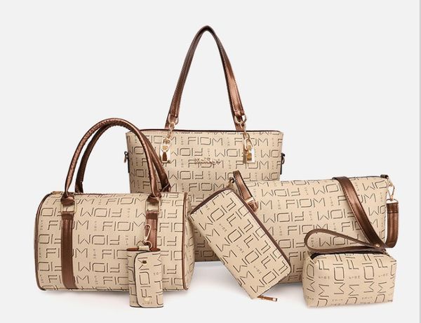 

2020 women 6pic set pu leather handbags crossbody bag tote shoulder clutch purse messenger bag wallet key purse new style