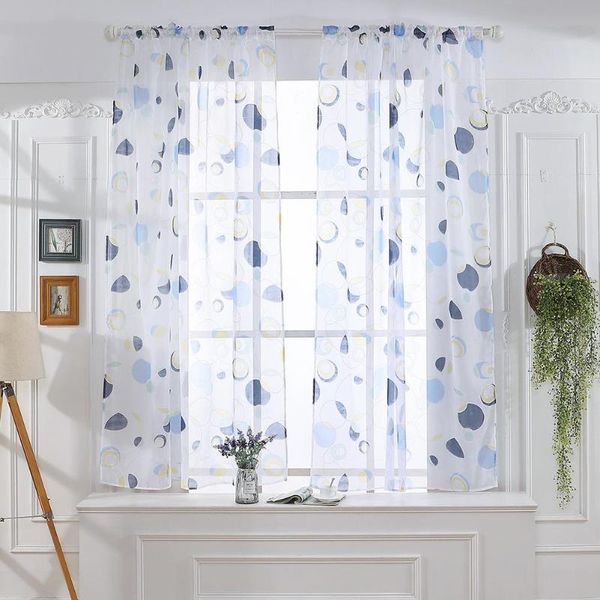 

2pcs curtain circle geometry printing 1x2m finished yarn sheer window tulle curtain for living room bedroom blinds curtains