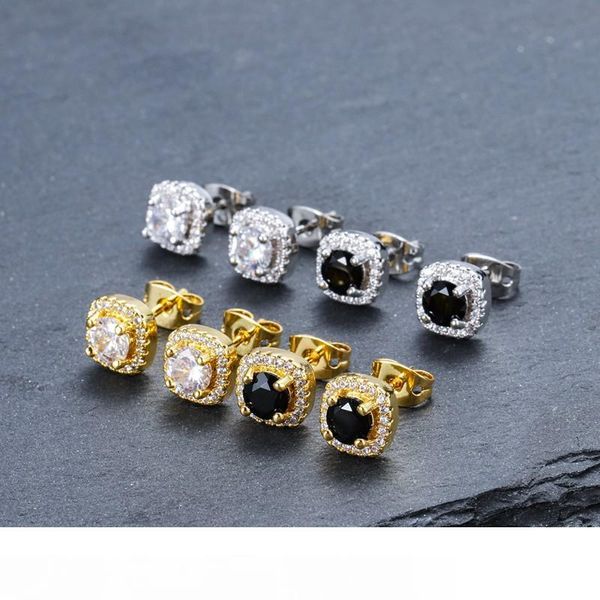 

mens hip hop stud earrings fashion jewelry fashion round gold silver black diamond earrings, Golden;silver
