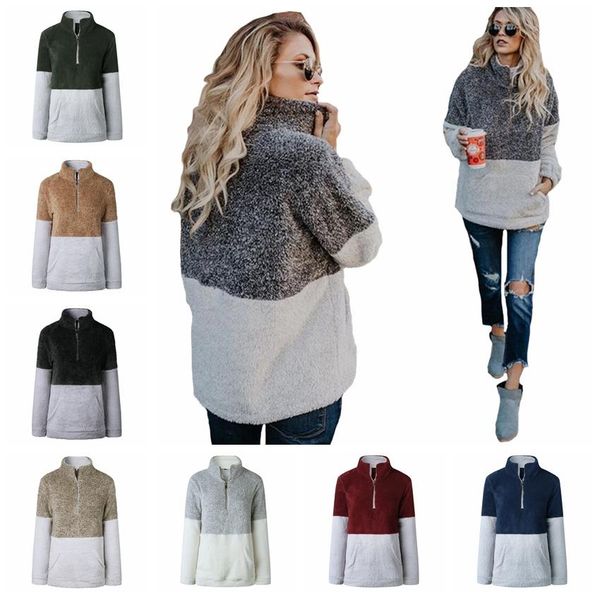 

8color herpa pullover hoodie women winter fall fleece weat hirt v neck zipper weater long leeve jacket top patchwork hoodie gga1154