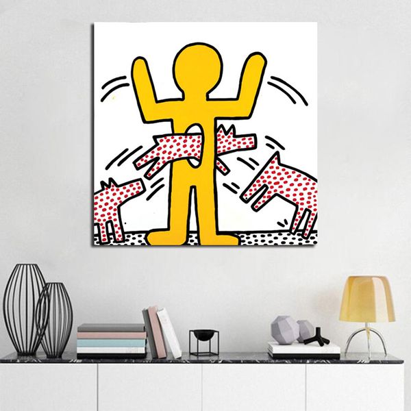 

keither harinying dog man graffiti wall art canvas posters prints painting wall pictures kitchen bedroom home decor artwork