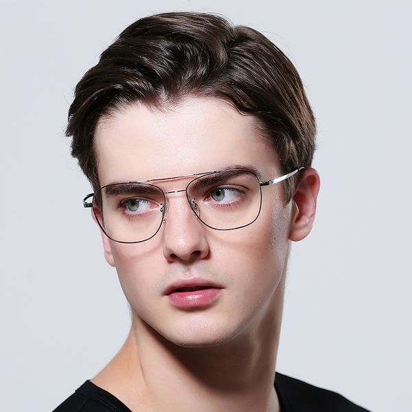 

fenchi glasses frame for men designer myopia glasses optical anti blue clean lens matal bar full frame business student, Silver