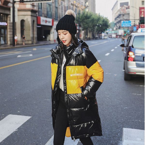 

casual autumn winter jacket coat 2019 long thick warm women parka female plus size hoodies bright contrast color coat ukraine, Black