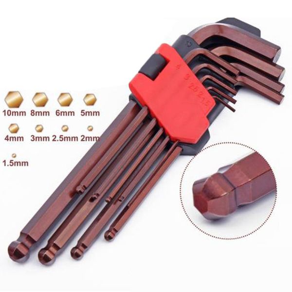 

9pcs hex wrench allen key spanner universal ball/trox/flat end 1.5-10mm