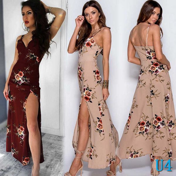 

women split sling dress 2019 explosion fashion retro print open back strap dresses with two color s-xl availiableu4, Black;gray