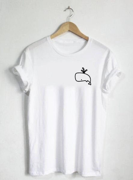 

wholesale 2020 summer whale bat rainbow astronaut koala cute print small figure pocket women's t-shirt fashion short sleeve, White