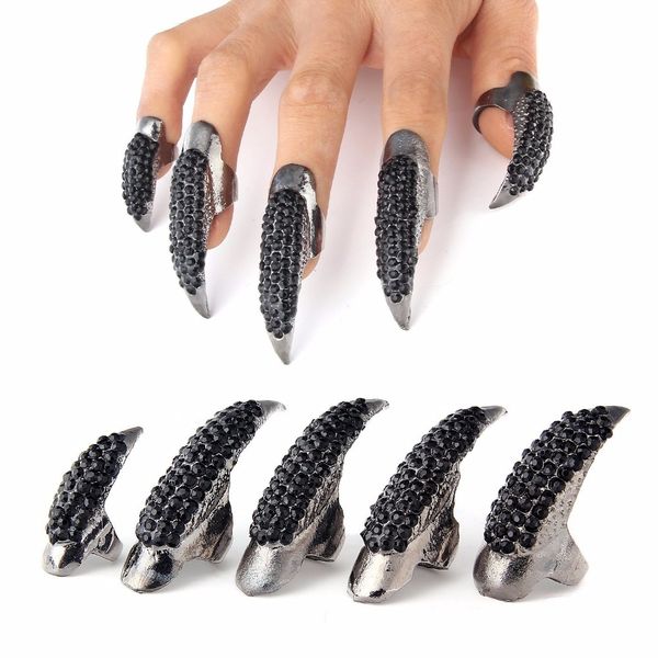 

10шт / комплект ювелирных изделий diy punk стиль кристалл rhinestone асфальтовая paw bend fingertip finger коготь кольцо установить поддельн, Slivery;golden