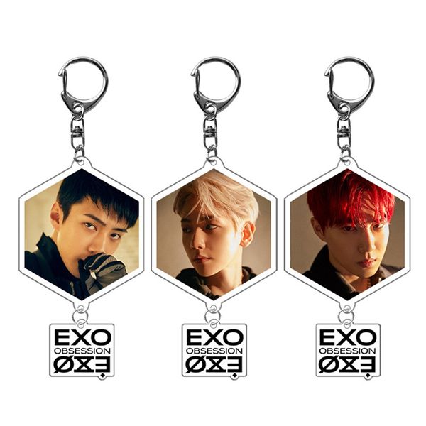 

1pc trendy kpop exo keychains personalized silver color key chains key rings car for fans keepsake jewelry