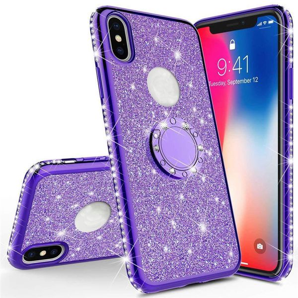 

2019 Блеск Bling Бриллиантовое кольцо Стенд Мягкий чехол ТПУ для iPhone X XR XS Макс 8 7 6 6S Samsu