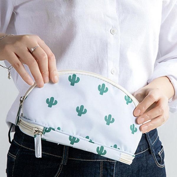 

portable cosmetic bag double layer travel makeup pouch bags circular woman make up bag