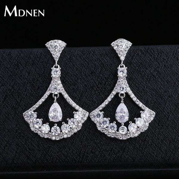 

mdnen trendy 925 silver needles zircon sector stud earrings silver 925 water droplets cubic zircon stud earrings women jewelry, Golden;silver