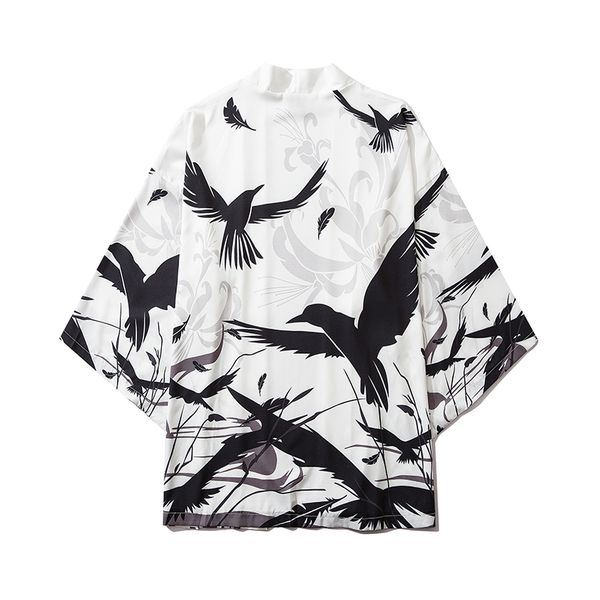 

japanese kimono jacket black eagle print harajuku 2020 hip hop men japan style streetwear jacket summer thin clothes red kimono, Black;brown