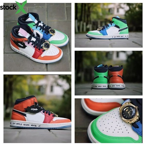 

melody ehsani x wmns 1s 1 watch men basketball shoes mid fearless banned bred toe union women mens trainers sports sneakers 5.5-11, Black