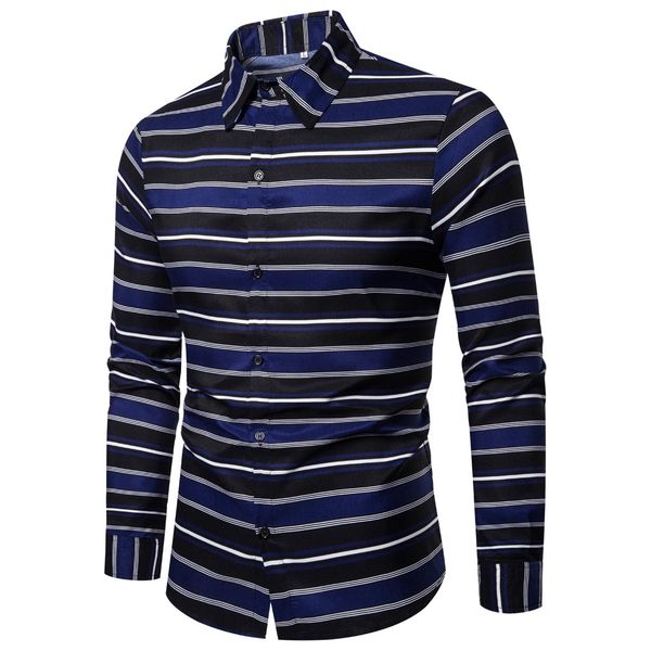 

kancoold men splicing striped business leisure shirt men's retro single breasted regular long-sleeved shirt blouse 124, White;black