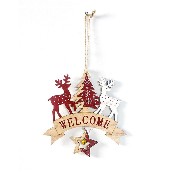 

wooden elk/bird christmas tree welcome board bell hanging pendant craft sign xmas party home door decor navidad natal