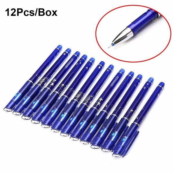 

12x erasable gel pen ink friction rollerball eraser pens medium stationery 0.5mm