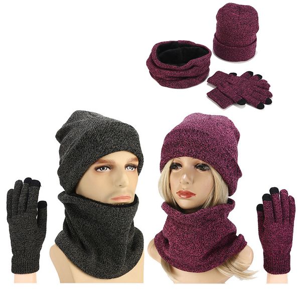 

new arrival women accessories scarf hat gloves set three-piece winter warm set female hats scarves men high quality, Blue;gray