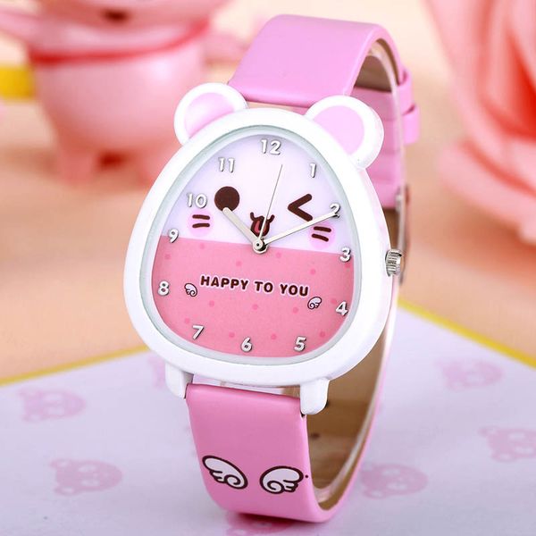 

new cartoon children watch fashion cute princess watches leather girls party gift clock students girl's leather quartz watch, Blue