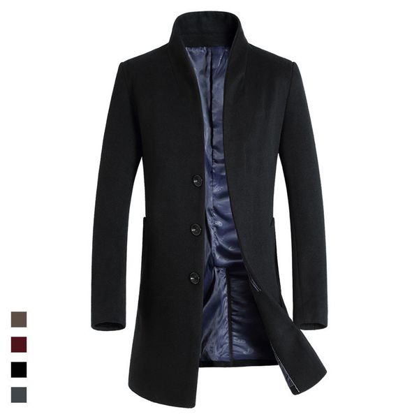 

wool long slim fit casual coat men winter blends autumn designer coats jacket outerwear, Black