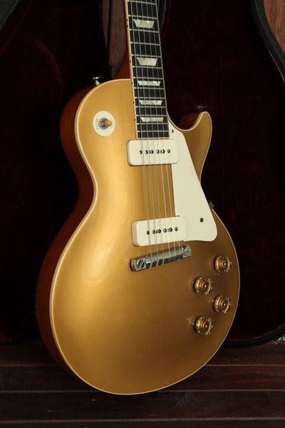 

Cu tom hop 1956 gold goldelectric guitar pecial once piece tailpiece dual p90 pickup trapezoid white mop fingerboard inlay