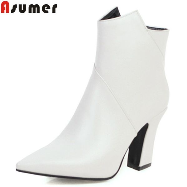 

asumer plus size 34-48 fashion autumn winter boots pointed toe zip ladies ankle boots classic prom high heels shoes women, Black