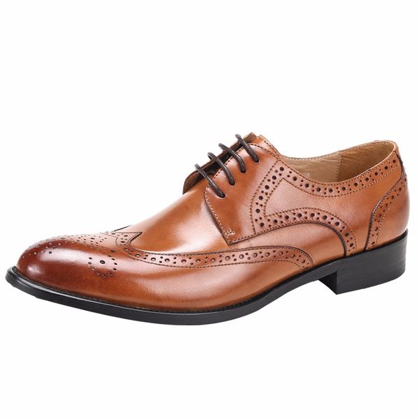 

new arrived nice spring big size men fashion cow genuine leather dress shoes british bullock carved mens business shoes oxford, Black