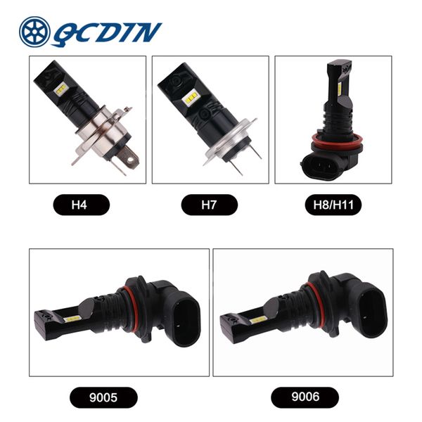 

qcdin 2pcs led headlight bulbs led car auto headlamp h8/h7/h4/9005/9006 fog lamp dc12-24v 480lm auto headlamp light