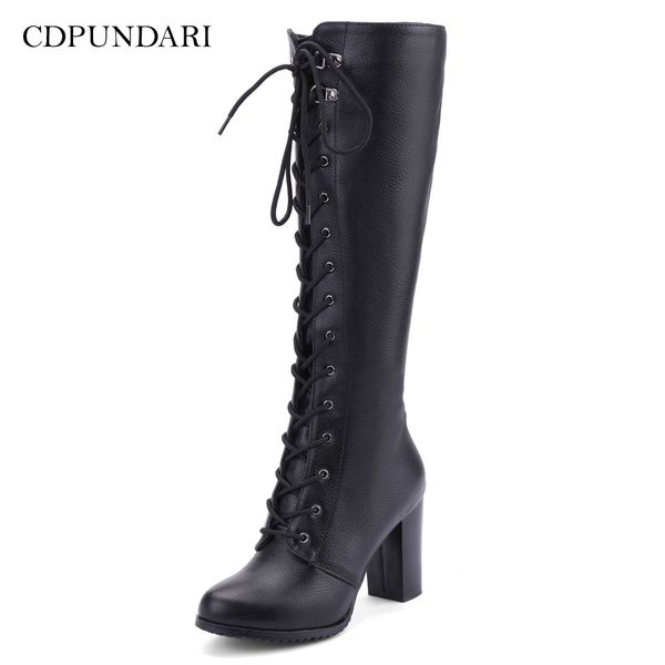 

cdpundari black winter boots women high heels boots ladies knee high calf shoes woman