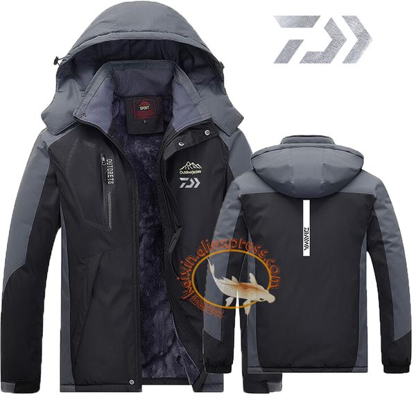 

2019 fishing clothing winter men women autumn winter waterproof warm fishing jackets patchwork hooded mountaineering suits, Blue;black