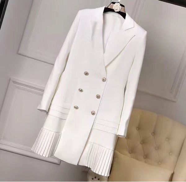

a line autumn new fashion 2020 runway white and white women dresses long sleeve notched collar double breasted buttons dress, Black;gray