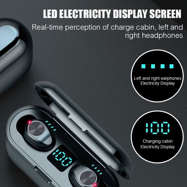 

F9 tw wirele earphone digital led di play bluetooth v5 0 earbud bluetooth headphone with 2000mah power bank head et dhl hip