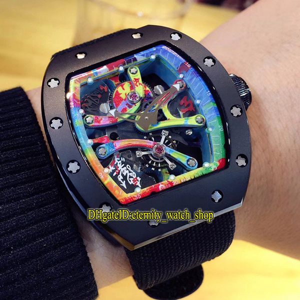 

version rm 68-01 cyril kongo graffiti colour skeleton dial miyota automatic 28800 vph rm68-01 mens watch nylon sport designer watches, Slivery;brown