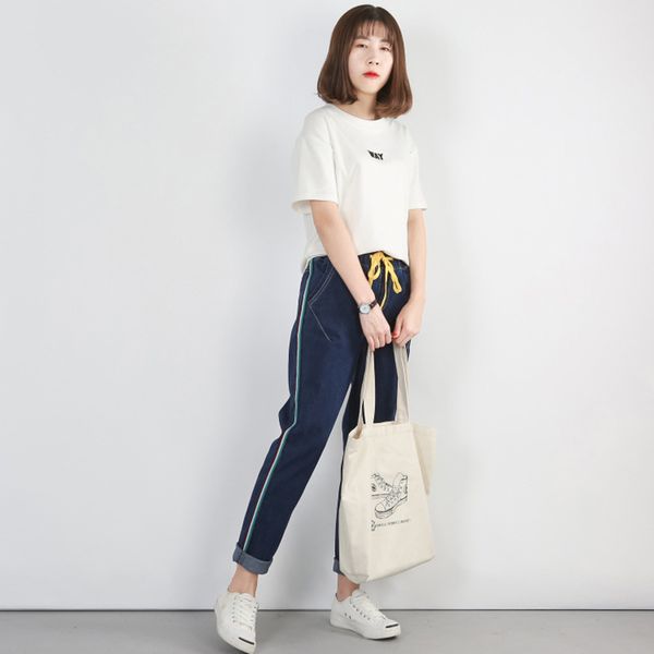 

Plus Size 5XL 2018 Autumn New Blue Harem Pants Vintage Elastic High Waist Jeans Womens Full Length Pants Loose Cowboy Pants