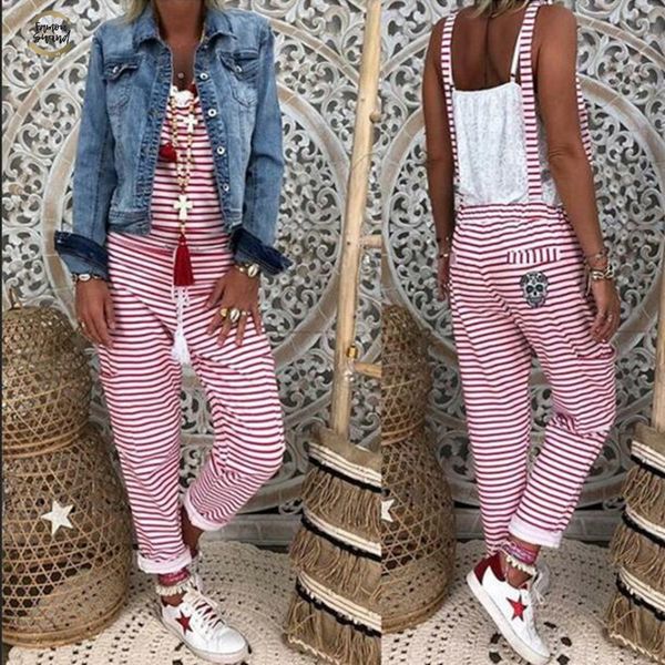 

striped women jumpsuit overalls sleeveless summer jumpsuit loose casual baggy bib pants rompers drop shipping good quality, Black;white