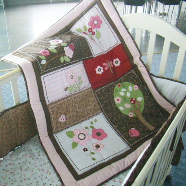 

crib bedding set 7pcs 100% cotton cot bedding set embroidery 3d tree branches dragonfly baby quilt bumper bed skirt