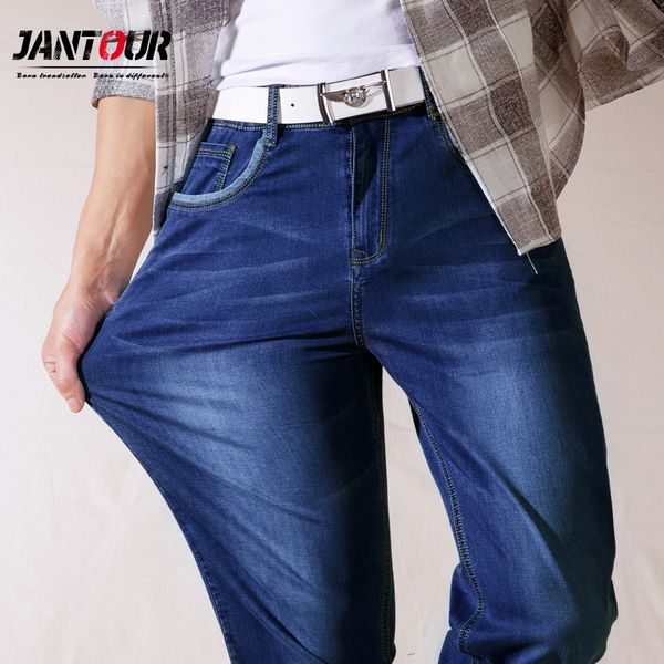 

men's jeans classic thin blue men cotton stretch loose straight denim trousers male pants plus size 40 42 44