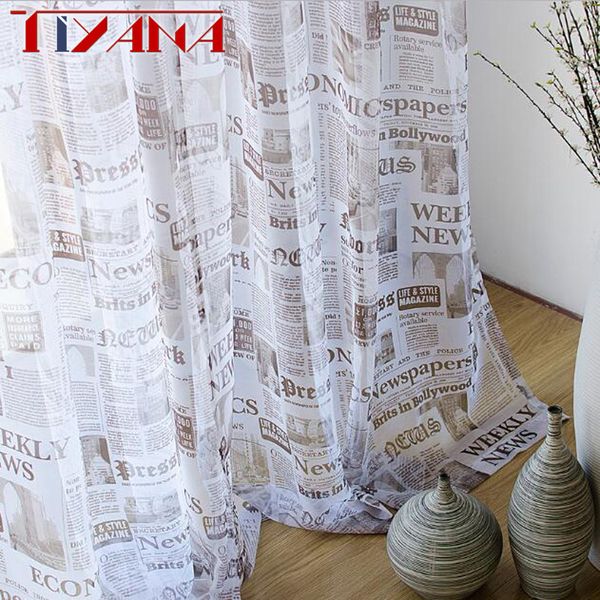 

vintage newspaper voile curtains for living room classical style window decoration tulle curtains drapes for bedroom wp227&30