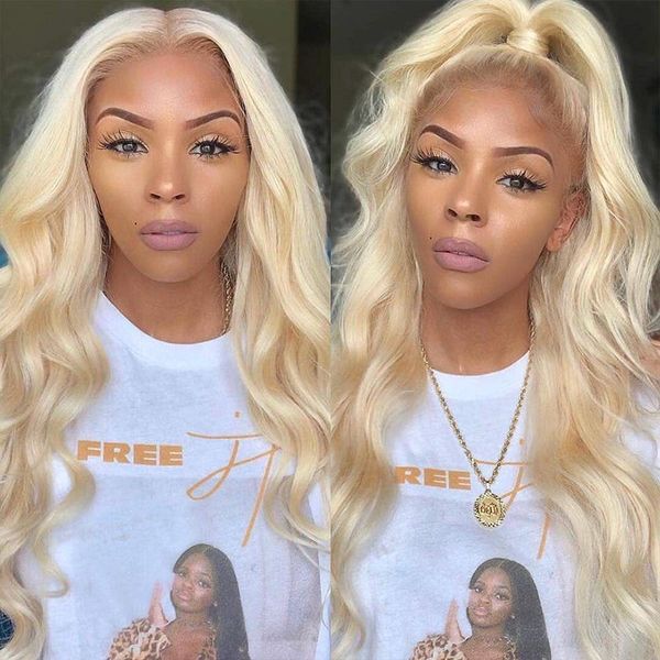 

light blonde human hair lace front wig pre plucked body wave virgin peruvian hair glueless 613 blonde full lace frontal wigs for black women, Black;brown