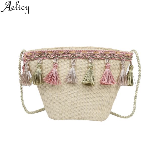 

aelicy 2019 women vintage beach straw bag ethnic style ribbon tassel casual crossbody bag women crossbody messenger bags womens