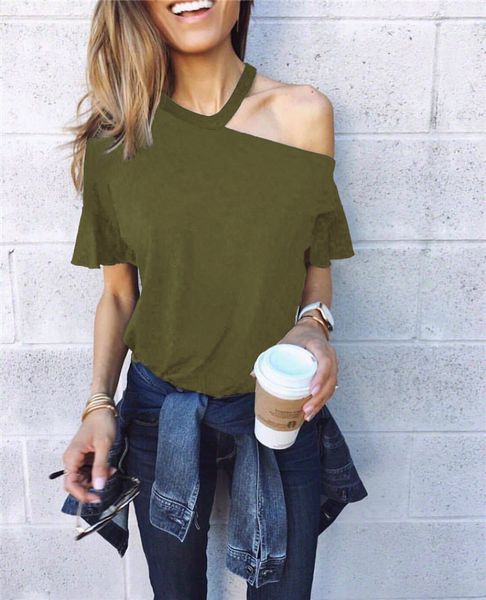 

sexy бретелек tshirts женщины solid v шеи лето с коротким рукавом футболки мода женщина летняя одежда, White