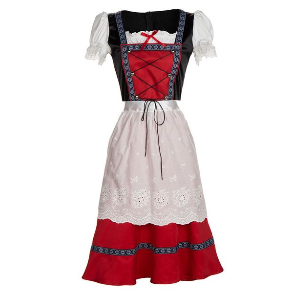

dirndl dress german oktoberfest bavarian beer wench costume maid outfit fancy cosplay halloween costumes for women adult, Black;red