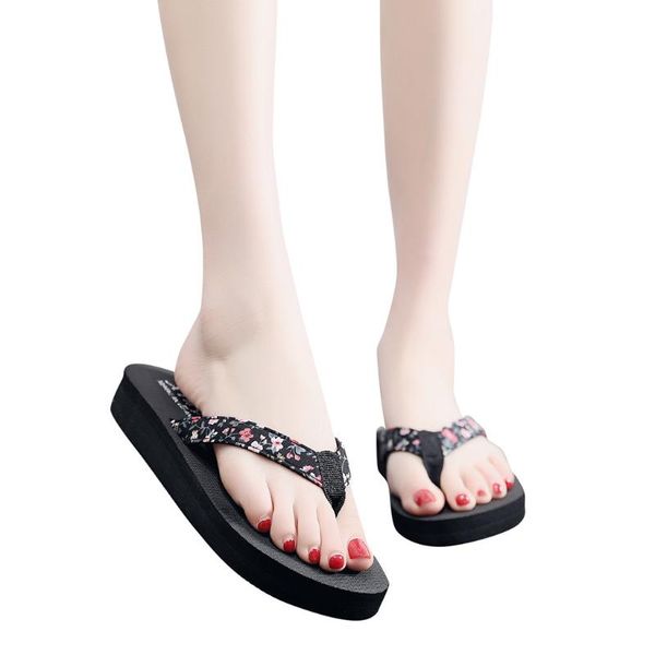 

bohemian beach slipper ethnic style flat shoes womne summer walking indoor outdoors sandals plus size woman flip flop footwear, Black