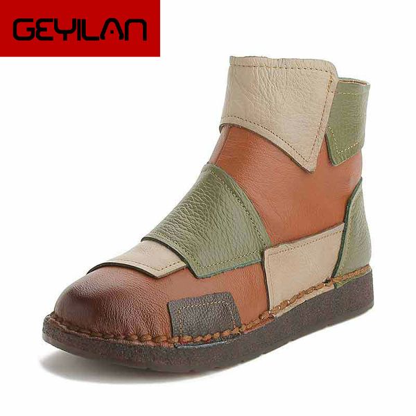 

2019 women boots genuine leather handmade zipper thick fur ankle boots flower casual mom soft autumn winter sdc456, Black