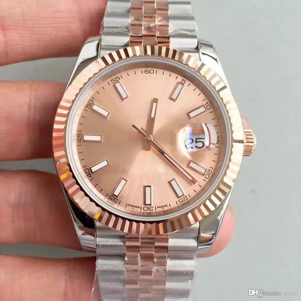 

new luxury men's watch just style 41mm rose gold dial original folding buckle 361l stainless steel christmas gift, Slivery;brown