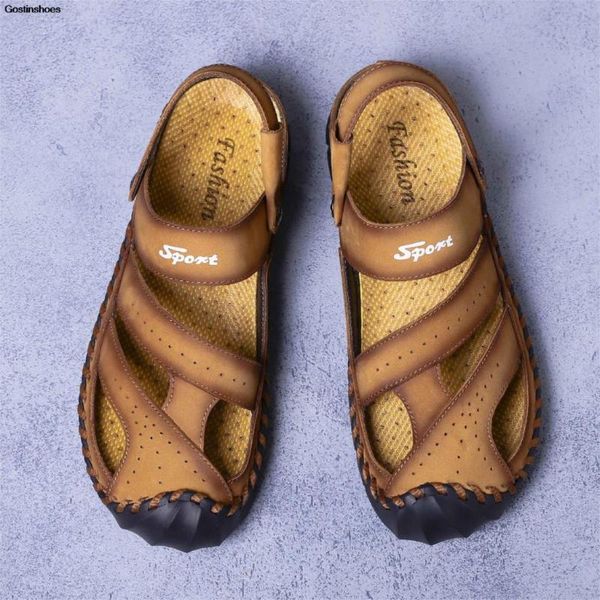 

zapatos de hombre genuine leather full grain leather closed toe loafer fashion men sandalia sandale homme, Black