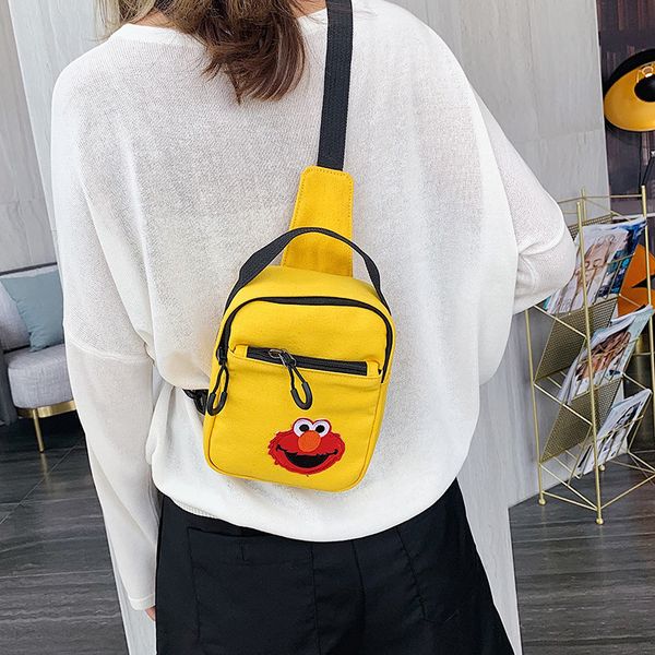 

2019 new style cartoon cute sesame street canvas bag disco dancing online celebrity casual school bag crossbody chest pack
