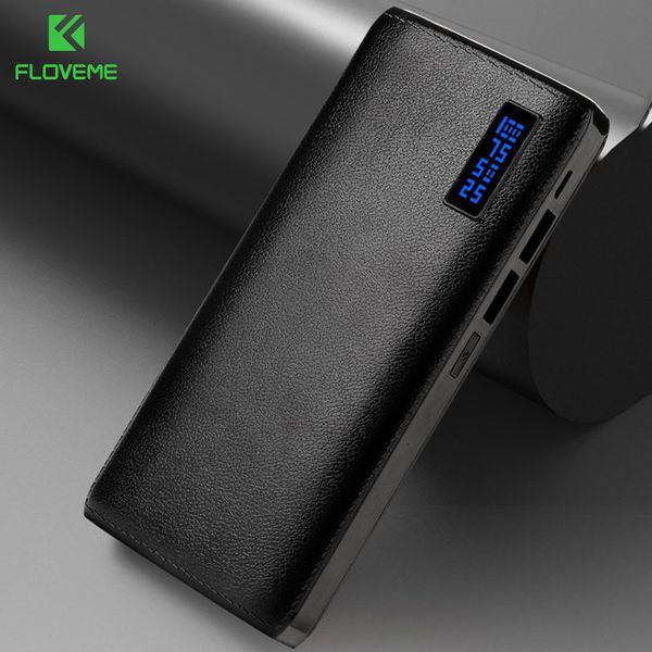 

floveme mini 20000mah power bank mobile external battery for xiaomi mi power bank 15000mah led leather texture portable charger