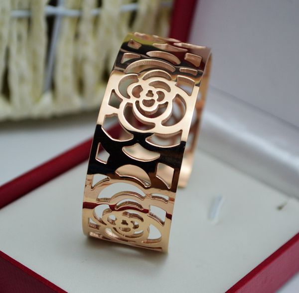 

camellia bangle titanium steel rose gold bracelet&bangle jewelry, Black