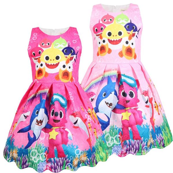 DoDo Baby Girls Summer Dress Baby Shark Cartoon Print Dresses Cosplay Princess Sleeveless Kids Skirt Party Dress Beach Clothes A3131
