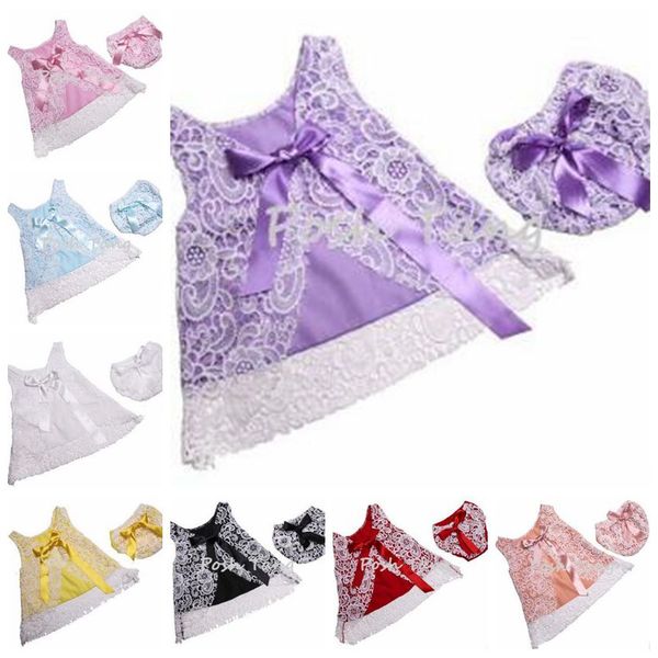 Meninas Vestuário Define Suits bebê Lace Romper Bloomers Verão sem mangas Onesies Diaper Covers Sólidos bowknot Jumpsuits Shorts Calcinhas C3987